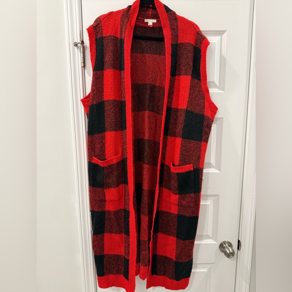 Cato Red and Black Knit Cardigan- long